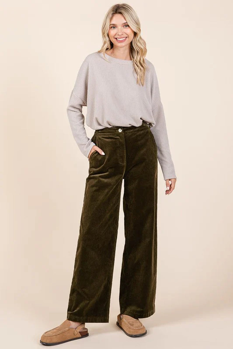 Corduroy Back Elastic Waist Pants