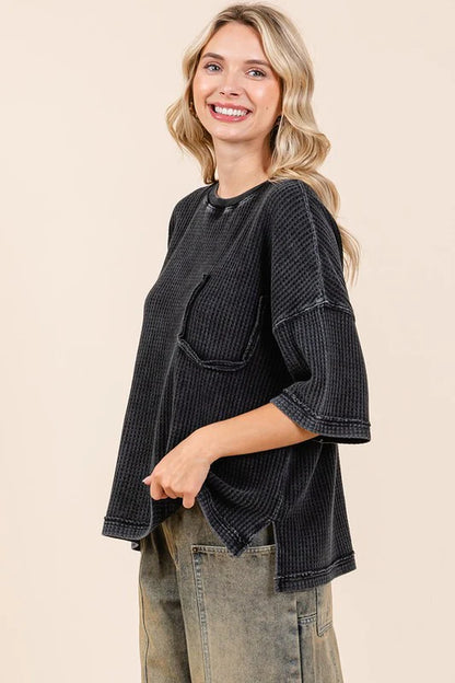 Mineral Wash Waffle Knit Short Sleeve Top